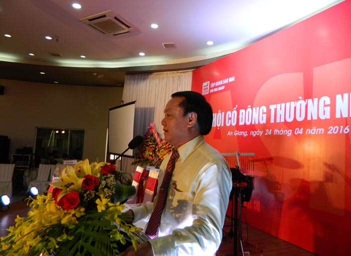 Ông Lê Thanh Thuấn - Chủ tịch HĐQT Tập đoàn Sao Mai (ASM) phát biểu kết luận Đại hội