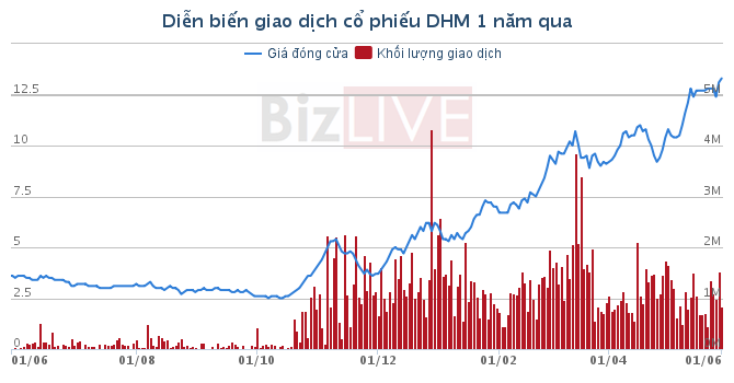 Cổ phiếu DHM của CTCP Thương Mại & Khai Thác Khoáng Sản Dương Hiếu là đại diện tiêu biểu nhất của nhóm khoáng sản.